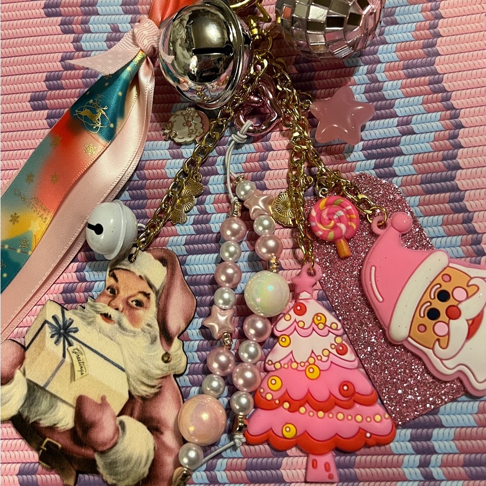 Pink and Gold Christmas Bag Keychain Charm